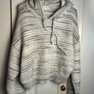 Elegant Gray Striped Cowl Neck Sweater